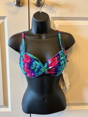 2bamboo Multicolor Twist Front Bikini Top - Blue, Pink, Green